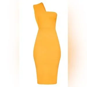 PrettyLittleThing | Dresses | New Yellow One Shoulder Draped Midi Dress |  Poshmark